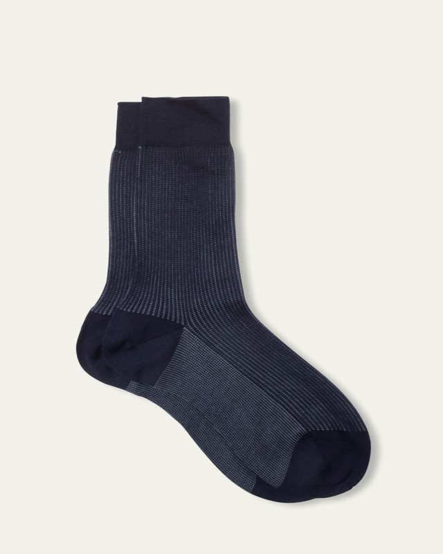 Grid-Knit Cotton Crew Socks